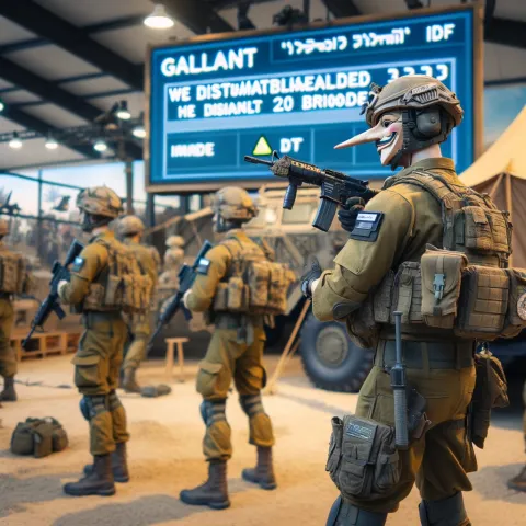 A realistic military scene showing soldiers in contemporary IDF uniforms preparing for an operation. The soldiers are equipped with standard gear, rif